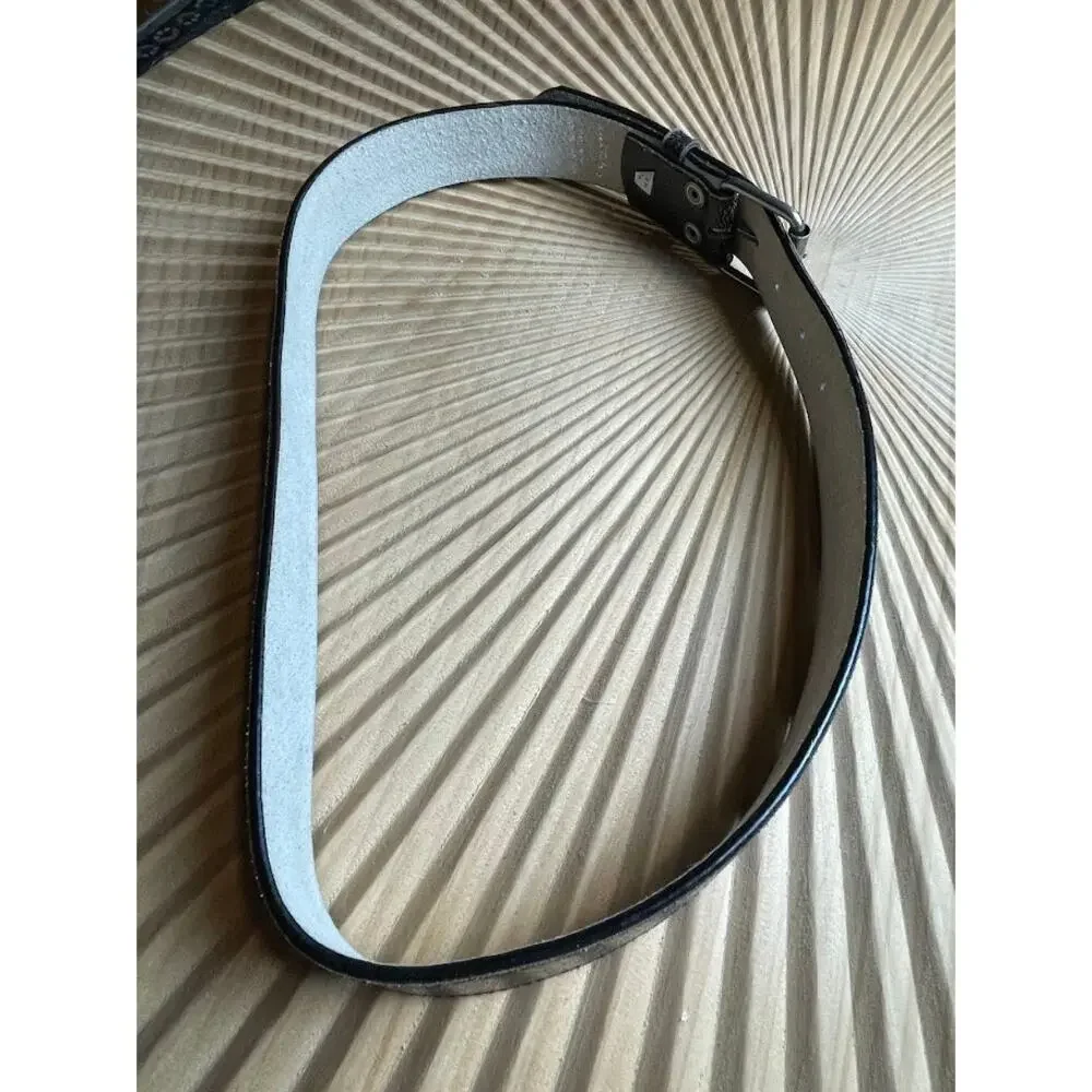 Leather Distressed Blet Faded Black Biker Punk Silver Buckle Belt Mens Sz M 34